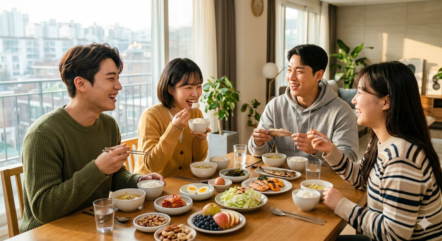 건강한 아침식사를 하고 활기차게 하루를 시작하는 청년의 모습