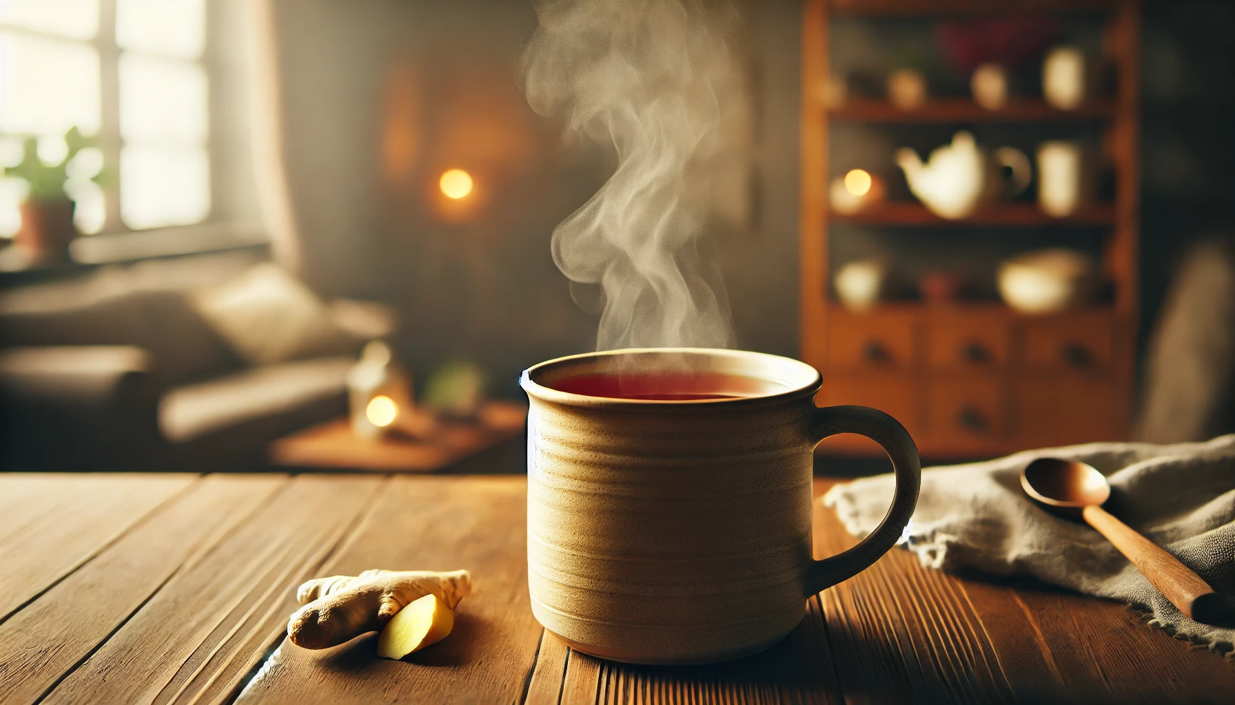 따뜻한 생강차가 담긴 머그잔