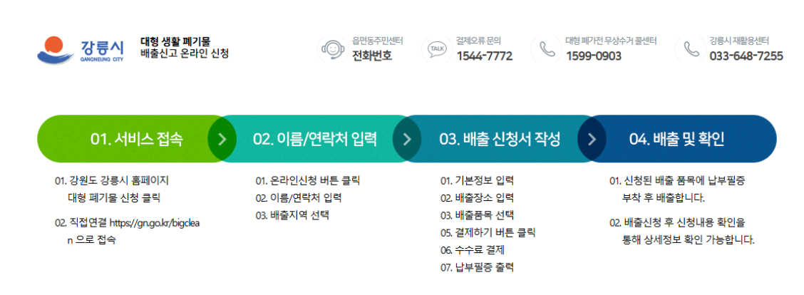 강릉 대형폐기물 신고-홈페이지