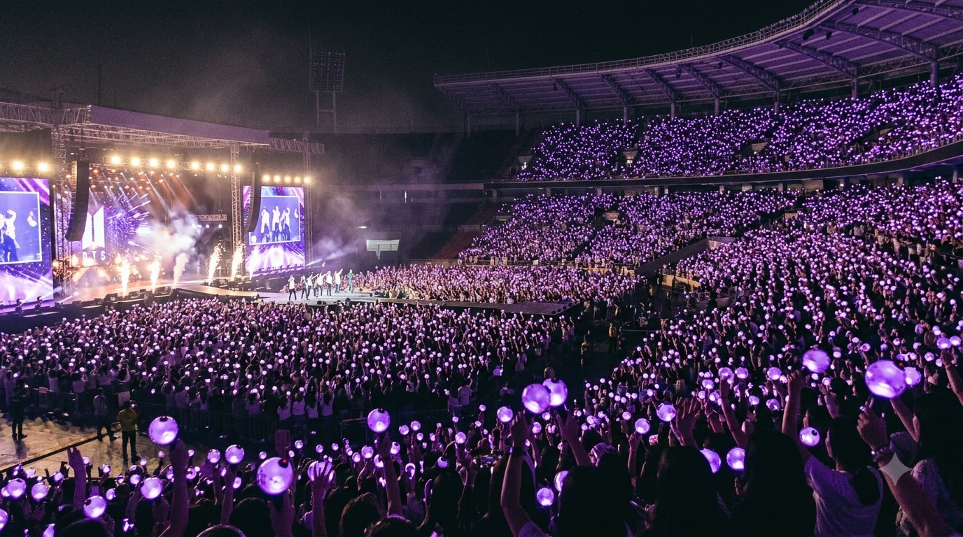 BTS 콘서트 관객석을 가득 채운 보랏빛 야광봉 물결