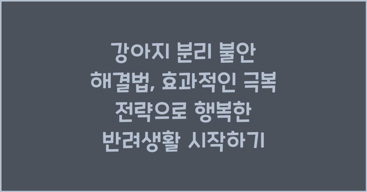 강아지 분리 불안 해결법: 효과적인 극복 전략