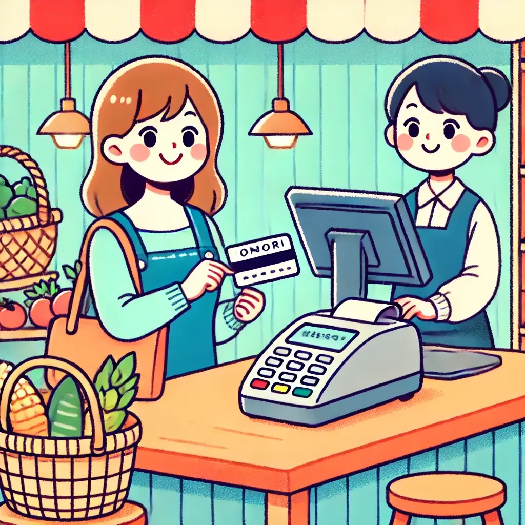 여성이 전통시장 계산대에서 온누리상품권으로 결제하는 모습