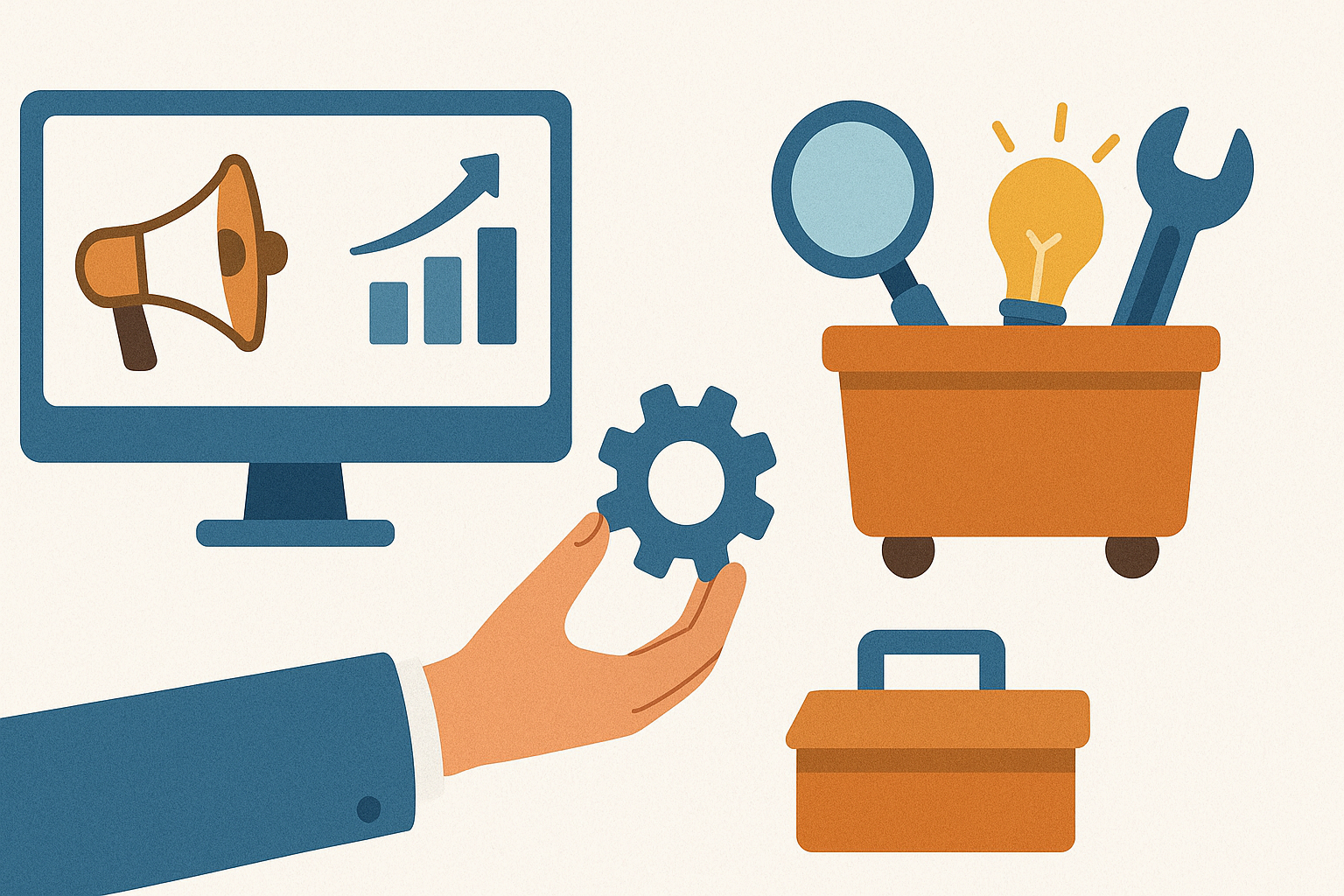 디지털 마케팅 실전 활용을 상징하는 도구 아이콘