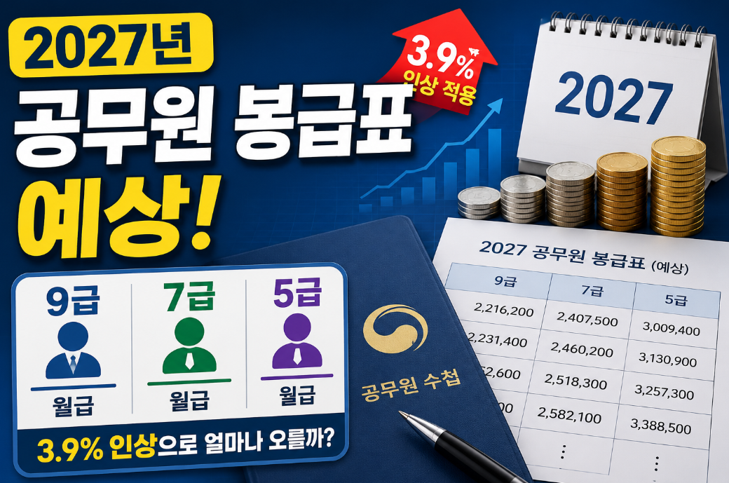 2027 공무원 봉급 인상률|3.9% 인상 적용 9급·7급·5급 월급