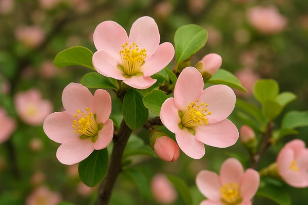 분홍색 모과나무 꽃잎