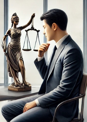 의자에 앉아 양복입은 남자가 고민하고 있는 모습