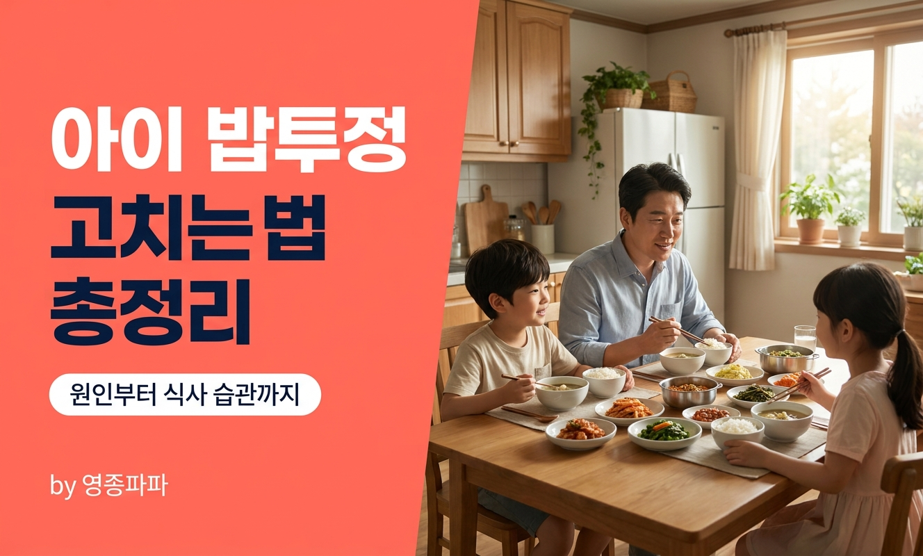 식탁에 마주 앉은 아빠와 두 아이
