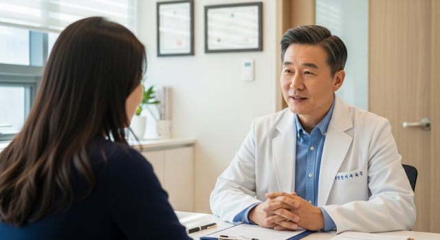 의사와 상담하는 환자