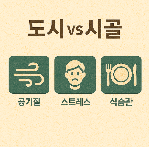 도시와 시골 건강 차이점 (공기질, 스트레스, 식습관)