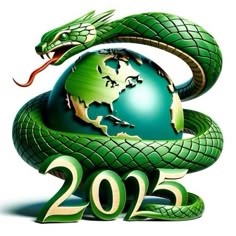 초록-뱀이-2025년을-상징하듯-지구본을-휘감으며-혀를-낼름거리고-있는-모습