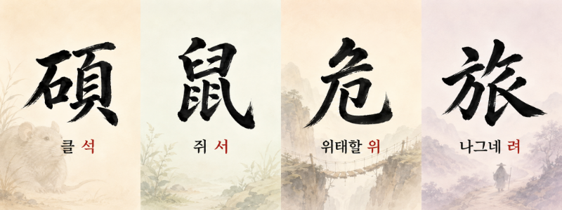 碩鼠危旅 사자성어의 캘리그래피 각 한자별 뜻과 음