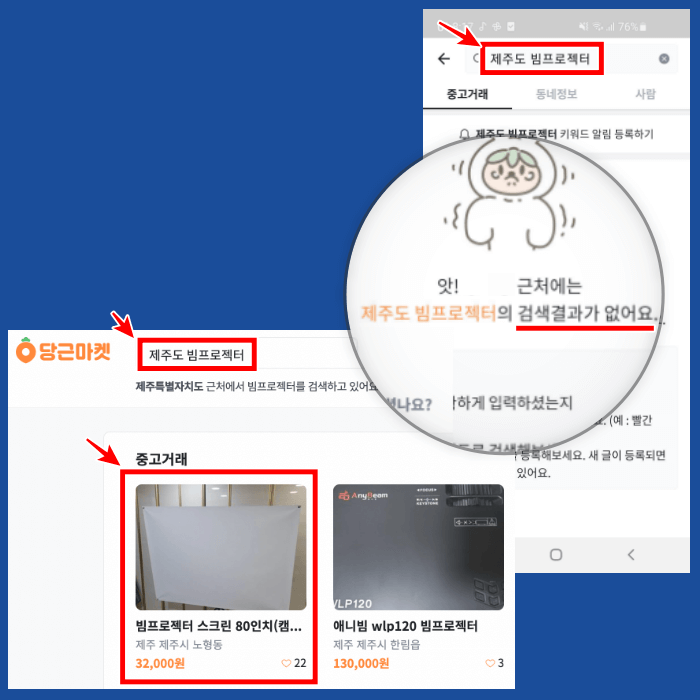 당근마켓에서 제주도 빔프로텍터라고 검색한 결과
