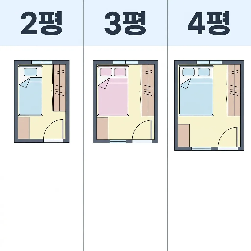 평수별 침실 가구 배치 레이아웃 비교
