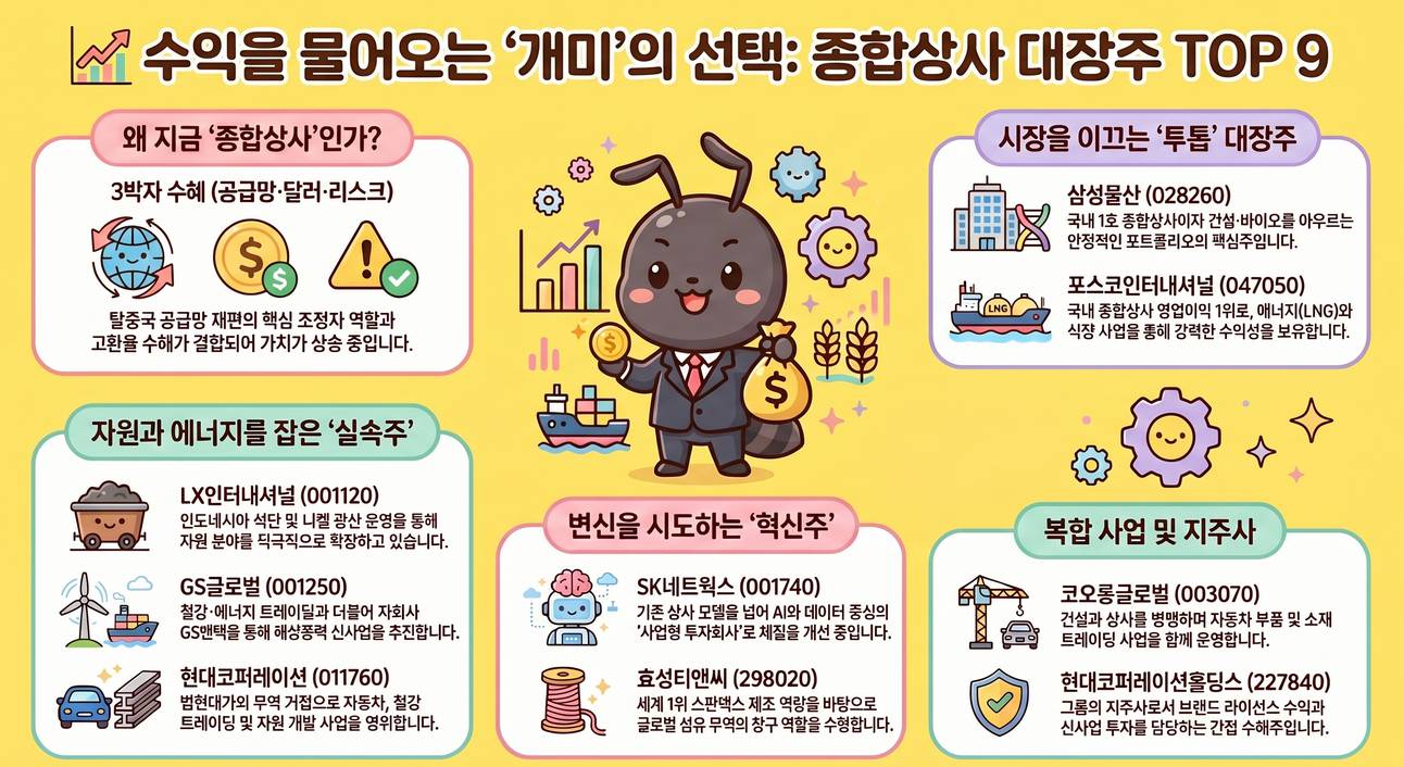 종합상사 관련주 대장주 종목표