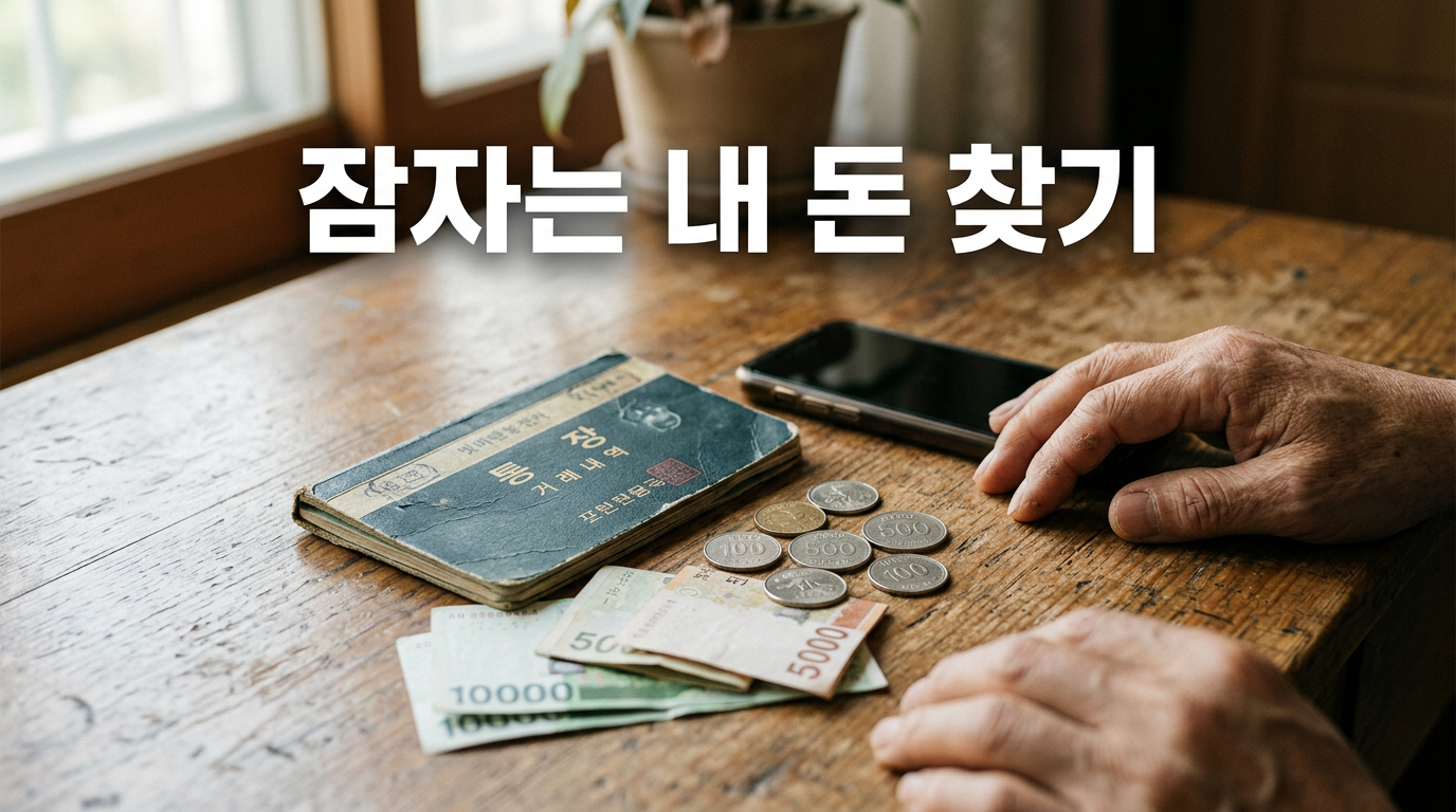 숨은 금융자산과 휴면예금 찾기를 보여주는 통장과 동전 사진