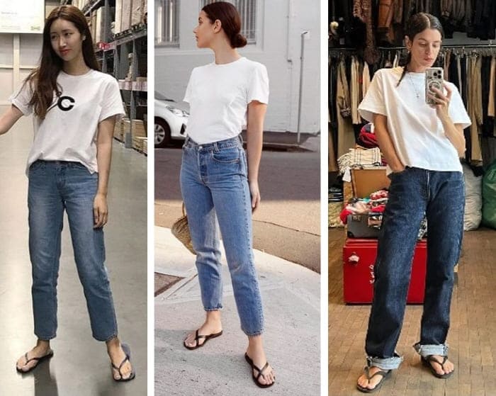 청바지에흰티셔츠에쪼리신기