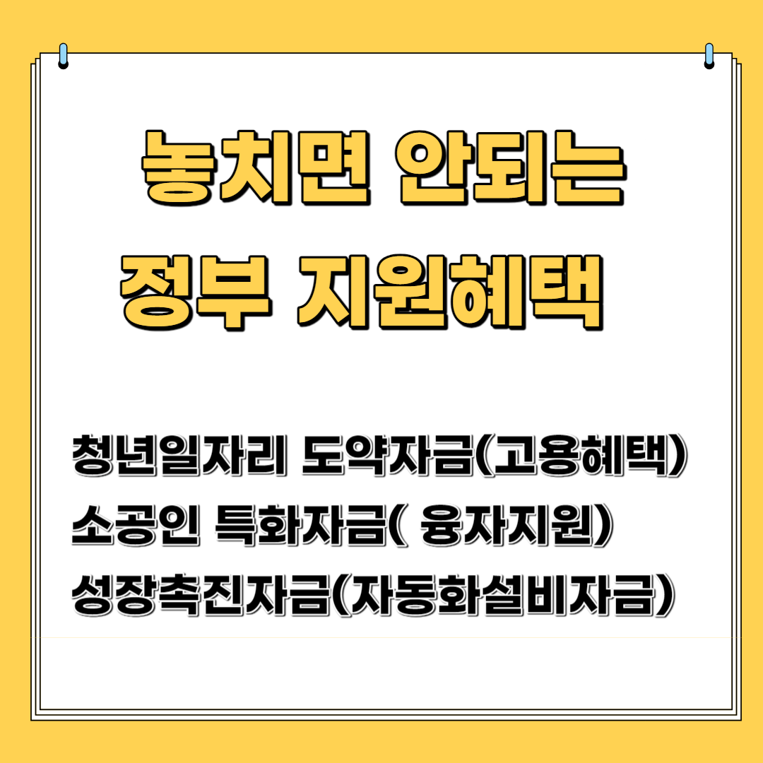 놓치면 안되는 정부 지원혜택- 청년일자리도약장려금, 소공인특화자금,성장촉진자금