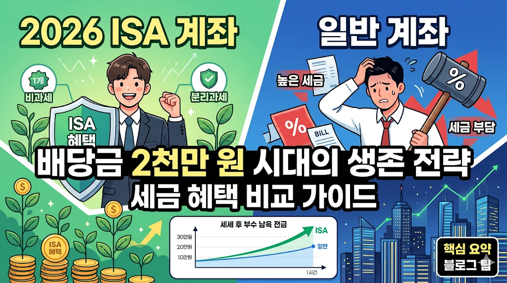 2026 ISA 계좌 vs 일반 계좌 세금 혜택 비교 가이드: 배당금 2천만 원 시대의 생존 전략