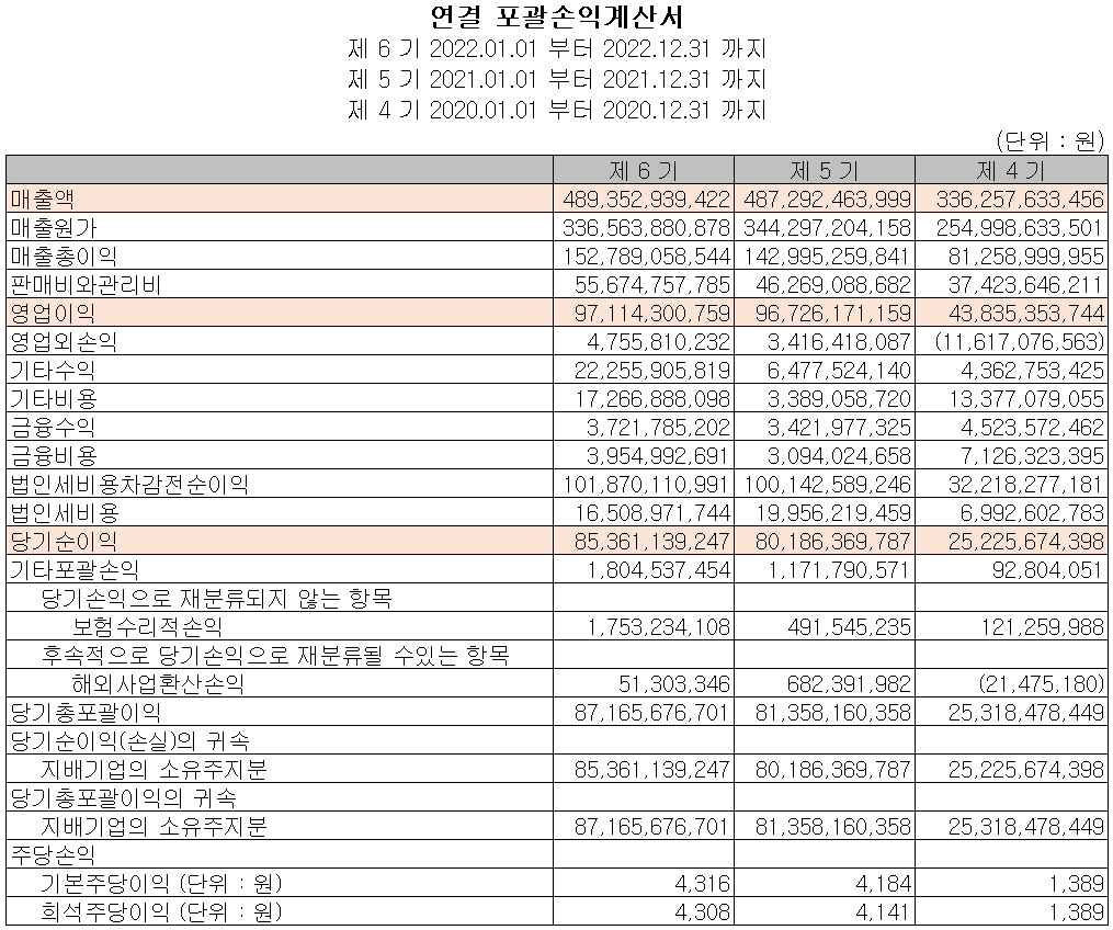 이녹스첨단소재 - 손익계산서