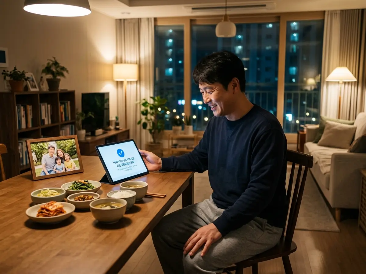 가족 연락처 유출 위기를 선제적으로 차단하고 비대면 플랫폼으로 안전한 급전을 확보하여 안도하는 차주의 모습