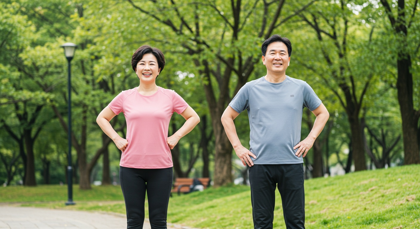 건강한 생활습관을 실천하는 활기찬 중년 부부