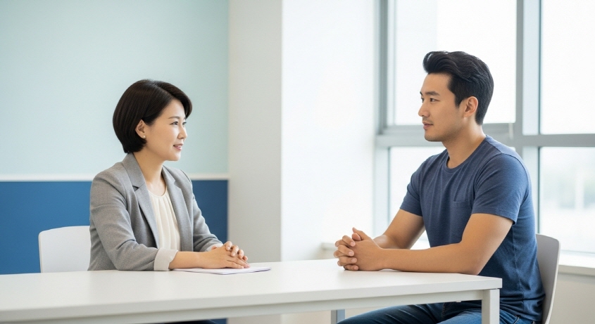 상담사와 대화 중인 남성