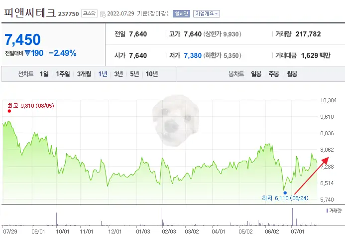 피앤씨테크 차트