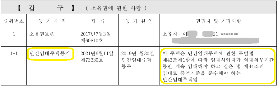 등기부등본 갑구 민간임대주택사업자등기