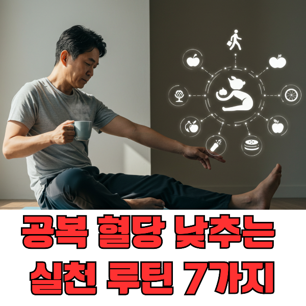 아침 공복 차 한잔 마시며 스트레칭 하는 남성 이미지