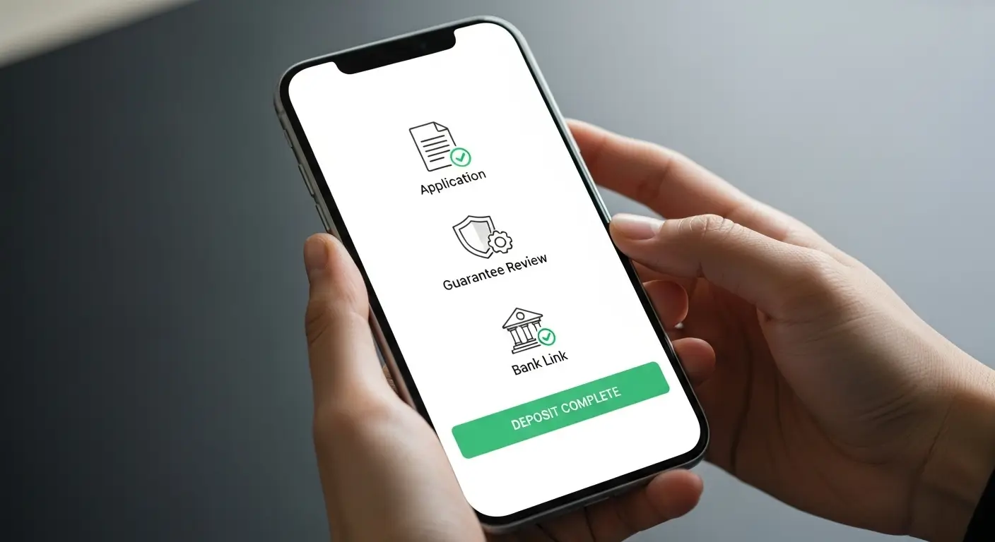 서민금융진흥원 앱을 통해 보증 심사에 승인되고, 은행 앱과 연동되어 대출금이 입금되는 과정을 보여주는 스마트폰 화면