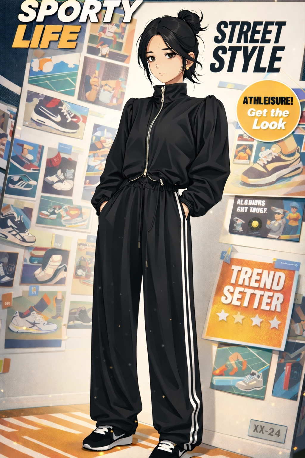 striped track zip-up casual outfit
banding track jacket street style
athleisure striped track look