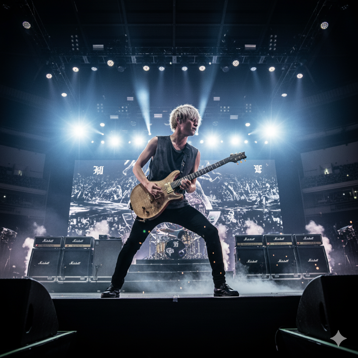 폭발적인 에너지로 무대를 장악하는 기타리스트 토루(Toru)의 역동적인 연주 순간