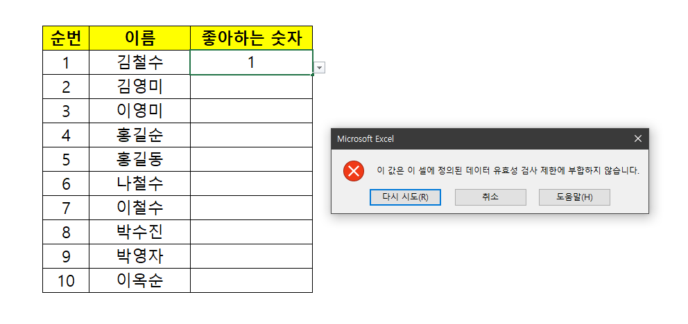 유효성 검사 실패 메시지