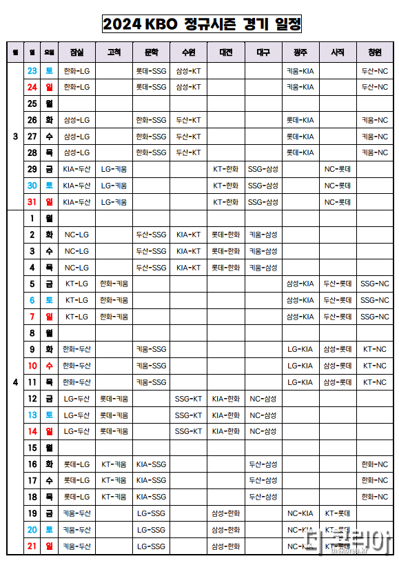 프로야구 경기일정