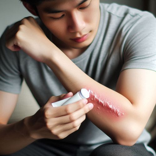 습진연고를 바르고 있다