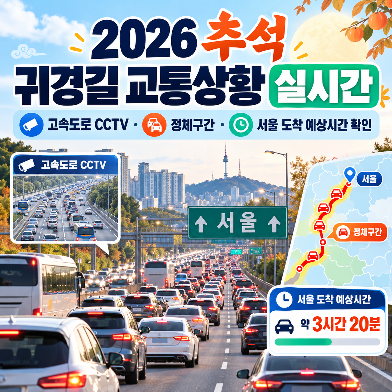 2026 추석 귀경길 교통상황 실시간 ❘ 고속도로 CCTV&middot;정체구간&middot;서울 도착 예상시간 확인