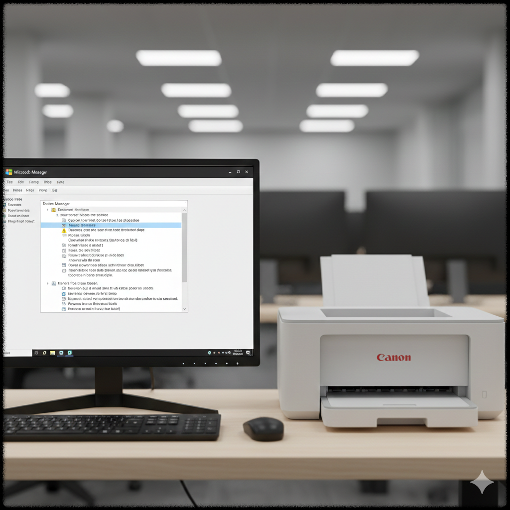 프린터 드라이버가 정상 인식되지 않는 Windows 화면