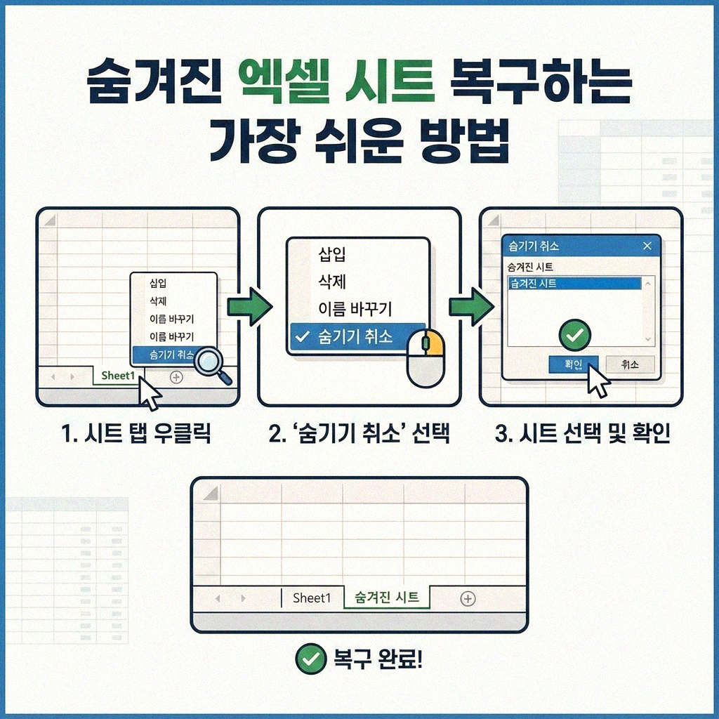 갑자기 사라진 엑셀 시트 복구하는 쉬운 방법