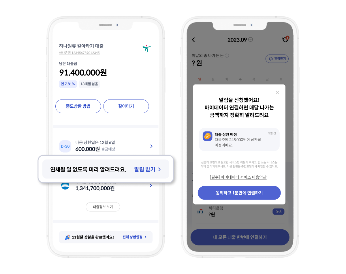 마이데이터 대출내역 (출처:finda )