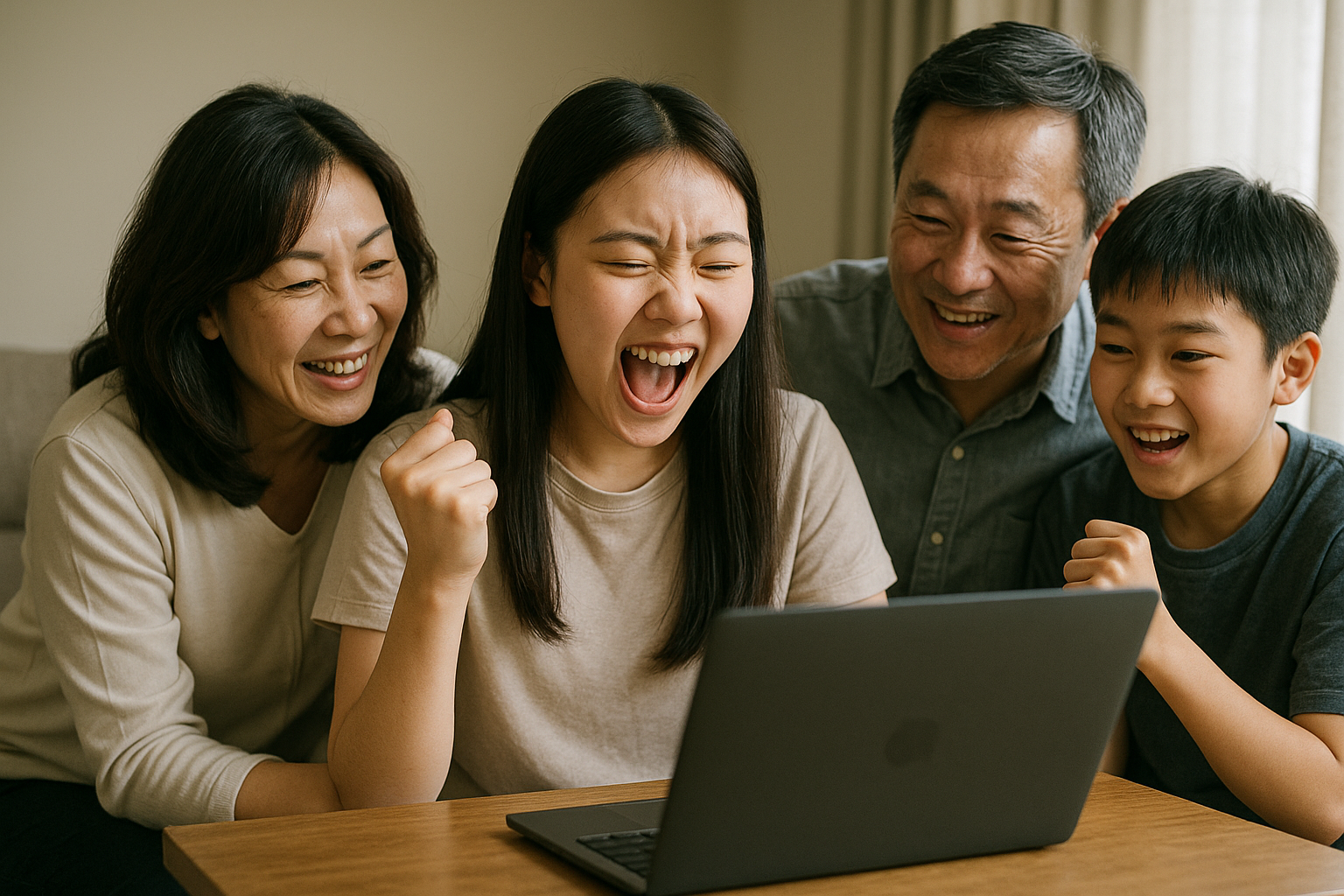 대학 합격 순간을 확인하는 가족들