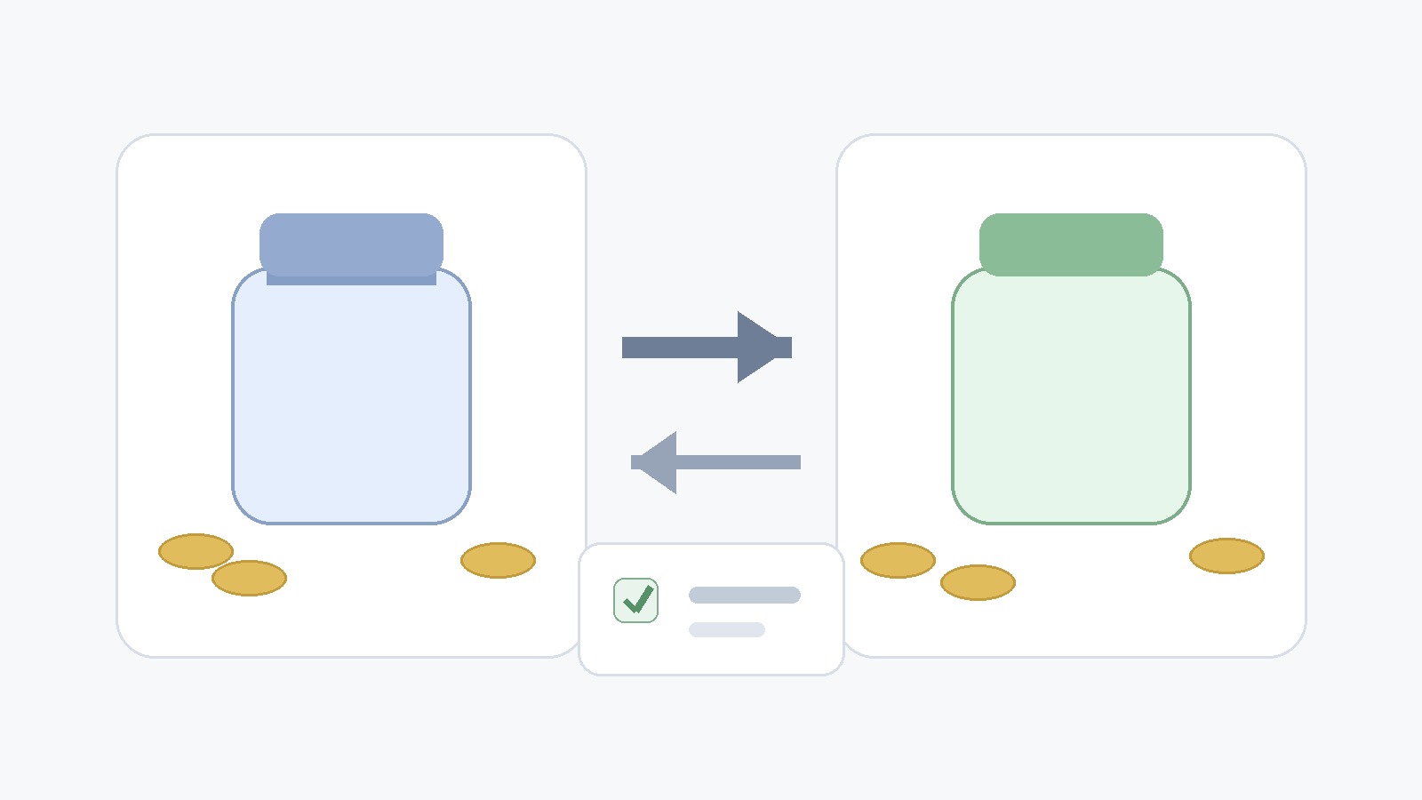 두 저축통장 사이 화살표로 청년도약계좌 갈아타기를 표현한 일러스트