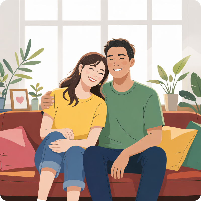 결혼한 부부의 행복한 이미지