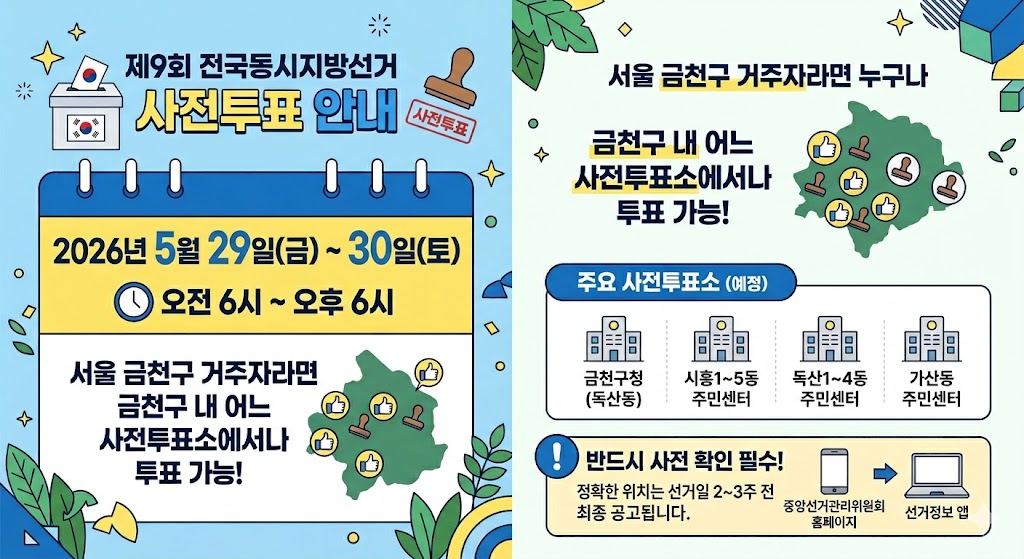 서울 금천구 사전투표 일정과 투표소 안내 및 확인 방법