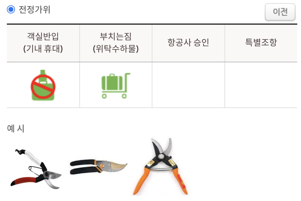 기내반입 불가능 가위