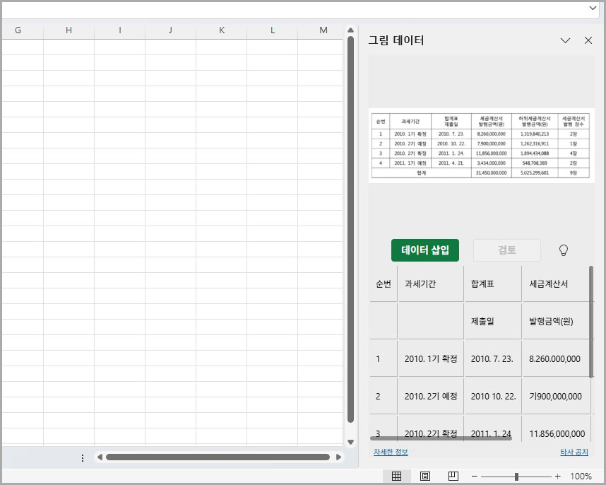 표 데이터 전환 완료