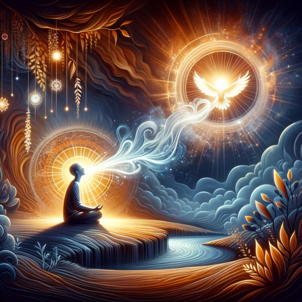 The images that convey the idea that the secret to speaking beautiful words lies in knowing the Divine, the One who is Beautiful. Each scene captures a moment of connection and inspiration, reflecting the profound influence of divine beauty on human expression.