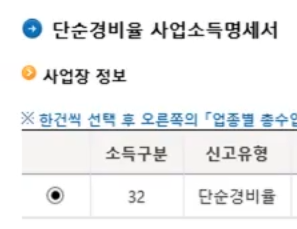 단순경비율 사업소득 명세서