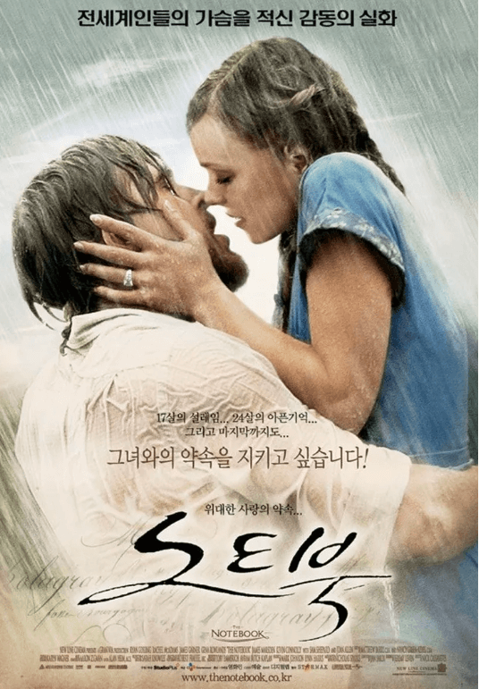 비를 맞으며 서로를 애틋하게 바라 보며 키스하는 모습