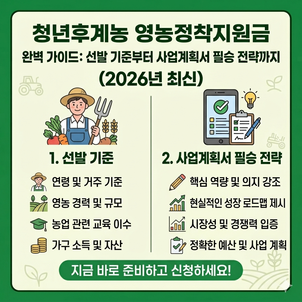 청년후계농 선발기준 정착지원금 인포그래픽