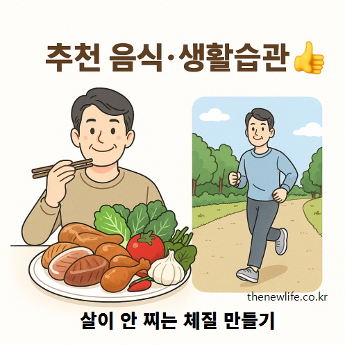 단백질 중심 식사와 꾸준한 운동으로 살 안 찌는 체질을 만드는 데 도움이 되는 식습관과 생활습관 이미지